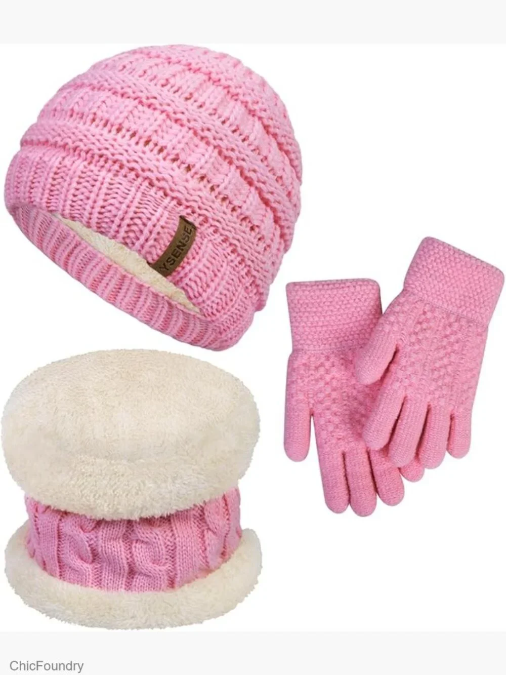 Kids Winter Hat Scarf Gloves Set Thick Knit Warm Fleece Lined Mittens